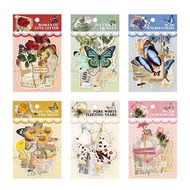 Journamm 30pcs/pack PET Flowers Stickers DIY Scrapbooking Art Collage Junk Journal Butterfly Materials Aesthetics Decor Stickers