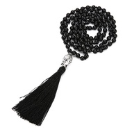ZZOOI 108 Mala Black Onyx Beaded Knotted Semi-Precious Stone Japamala Jewelry Meditation Yoga Buddha