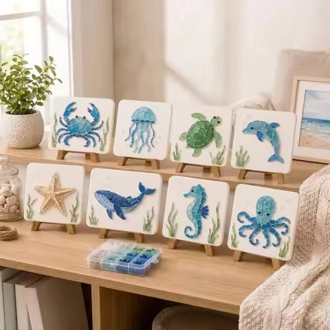 Colorful Glass Pieces Ocean DIY Sea Glass Art Kit Ocean Inspired Sea Creature Glass Mosaic Craft Set