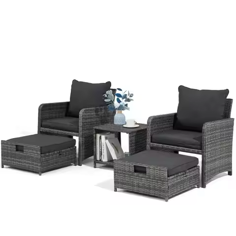 Pieces Wicker Patio Furniture Set, Outdoor Chairs Set of 2 with Ottomans, Balcony Furniture with Ott