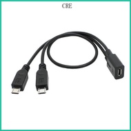 CRE Micro USB Female to 2 Micro USB Male Splitter Cable Extension Wire 30cm 12inch