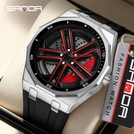 SANDA 1162 Racing Wheel Quartz Watch Men's 3D Rotating Dynamic Dial 3ATM Waterproof Trendy Personali