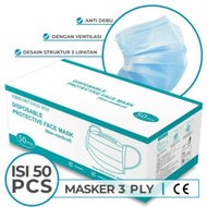 MASKER MEDIS 3PLY EARLOOP / 1 BOX ISI 50 LEMBAR / READY STOCK