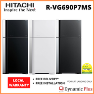 [BULKY] Hitachi R-VG690P7MS 2 Glass Doors Top Freezer Fridge 550L FREE 1600W Compact Vacuum Cleaner (worth $129)