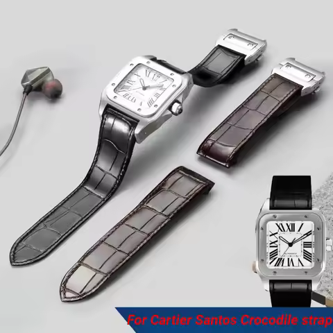 High quality Crocodile 20mm 23mm Genuine Leather Watch Strap For Cartier Sandoz Santos 100 Men's Wom