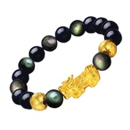 Rainbow Obsidian 3D 999.9 Pure Gold Plated Pixiu Bracelet 彩虹黑曜石镀金貔貅手链 GH Jewellery