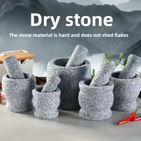 Household Commercial Granite Garlic Masher Old-fashioned Stone Mortar and Pestle Manual Grinder Kitc