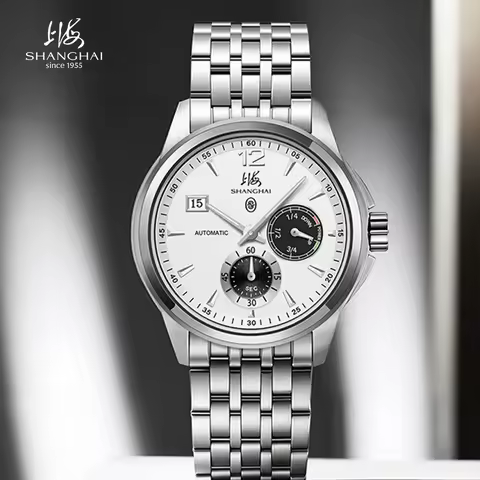 Shanghai Watch 43mm Automatic Mechanical Watches Stainless Steel Date Men's Watch Power Reserve Mult