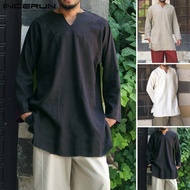 Incerun Kaos Polo Pria Muslim Etnis Lengan Panjang Shirt katun Tops