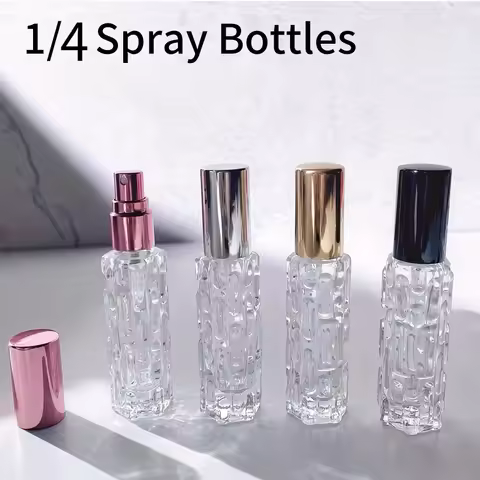 1/4Pcs 10ml Rose Gold Perfume Spray Bottle Bitter Melon Patterned Transparent Glass Bottle Portable