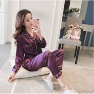PANDORA Silk Satin Pajamas Set Unisex Long Sleeve Women Sleepwear Nightwear Baju Tidur wanita peremp