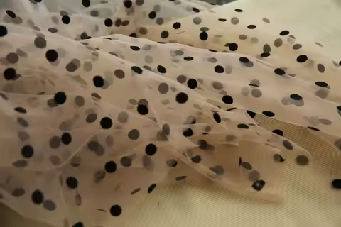 Tan Brown Tulle Fabric With Mini Velvet Polka Dots, Flocking Polka Dots Tulle Fabric