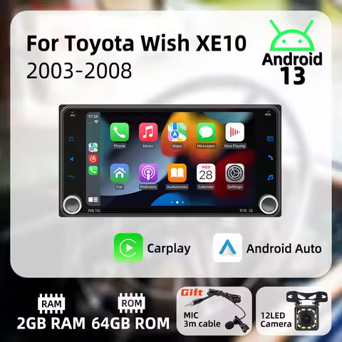 Wireless Carplay Android Auto Android Car Multimedia 2 Din Radio for Toyota Wish XE10 2003-2008 Head