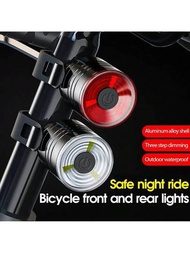 1入迷你鋁合金單車尾燈+led前燈警示燈,適用於夜間騎乘