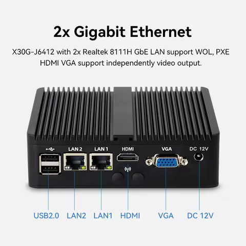 Intel Celeron Fanless Industrial IoT Mini PC J6412 J2900 J1900 2x COM RS232 RS485 2x Gigabit Etherne