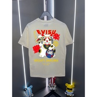 EVISU/God of Fortune/2026 Round Neck Short-Sleeved T-Shirt Couple Style Men Style Sports Short-Sleev