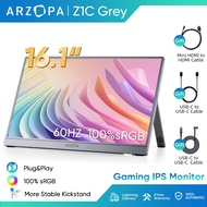 Arzopa Z1C Grey- 16.1" 100% sRGB Kickstand Portable Monitor,  1080P FHD with USB C HDMI Monitor Exte