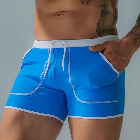 Solid Pocket Swimsuit Man Men's Swimming Trunks Men Swimwear Bikini Mens Swim Briefs For Man Beach S