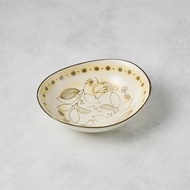 日本澤藍美濃燒｜芬蘭花紋橢圓碗 - 淡黃空鳥 (17.2 cm)