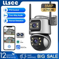 LLSEE ICSEE เลนส์คู่กล้องวงจรปิดไร้สาย WIFI 8MP 4K กล้องวงจรปิดกลางแจ้ง 5X ขยายสองทางโทรติดตามมือถือ IP66 กันน้ำ