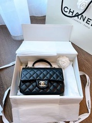 Chanel classic mini black 20 CF handle Flap Bag ghw 黑金淡金扣
