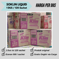 (1 Dus) Soklin Liquid Cair 20ML Eceran 500 Isi 120+10 Pcs - So Klin Detergent Renceng