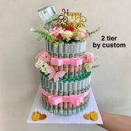 CUSTUM MONEY CAKE 2 TIER | KUE ULANG TAHUN | KUE UANG ULTAH