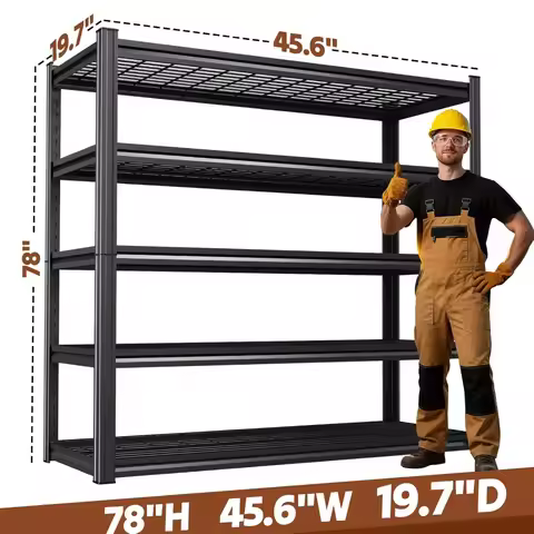 46"W×78"H 5-Tier Adjustable Heavy Duty Metal Garage Storage Shelving Unit,2500LBS Load,Utility Rack,