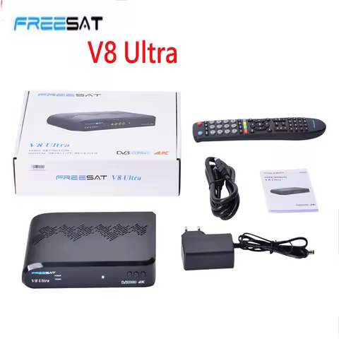FREESAT V8 Ultra Satellite Receiver TV Box DVB-S/S2/S2X,DVB+T/T2,ISDB-T/Cable/ATSC-C 4k UHD 1080P Bu