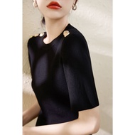 2025 Round Neck Genuine Shoulder Metal Button Epaulette Design t-Shirt Tencel Ice Silk Short-Sleeved