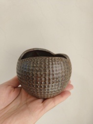 早期鶯歌陶瓷購入 深咖點紋圓形陶器杯碗 花器 多肉植物花盆 聚寶盆 陶藝品 收藏二手