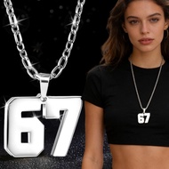 4-1Pc 67 Number Pendant Necklace - Lucky Number Trend Chain - Men Popular Choker Necklace - Stainles