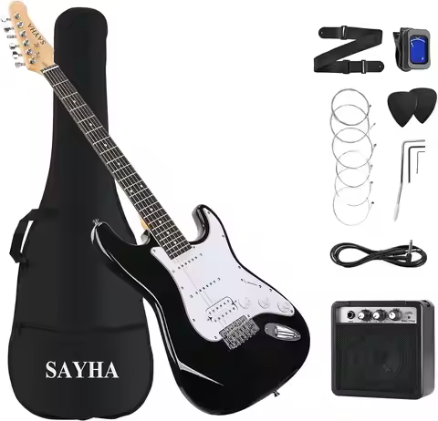 39 Inch Full-size Electric Guitar Starter Kit with Amp, Bag, Tuner & Accessories - Black