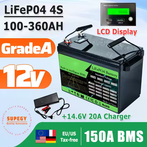 SUPEGY New high-capacity 12V 340Ah 320Ah LiFePO4 Battery 100Ah 180Ah 280Ah 360Ah Golf Cart Battery O
