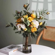 TType Bucket Light Luxury Transparent Glass Vase Gold Hydroponic Rich Bamboo Lily Flower Arrangement Vase Living Room De