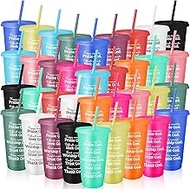 36Pcs Christian Tumbler Bulk, Bible Verse Plastic Tumbler with Lids and Straw, 24oz Inspirational Re