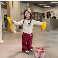 DZ25321 Girls Suit 2025 Cartoon Kitten Round Neck Top#910#