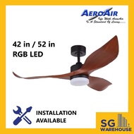 AA-120 Aeroair Dark Wood 42/ 52 DC Ceiling Fan with 20W LED 3 tone RGB