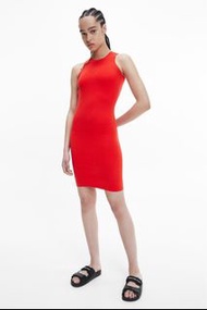 Calvin Klein red knit cut out one piece dress  CK 紅色針織貼身背心連身裙