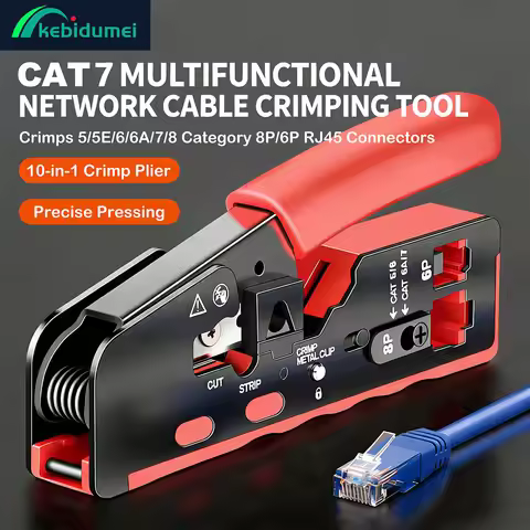 Kebidumei CAT7 CAT6 Crimp Plier Crimping Tool Wire Stripping Cutting Vertical Crimping Network Cable