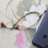 Natural olive stone mobile phone pendant | 4mm Jasper round beads Olive core bamboo joint Peachwood 