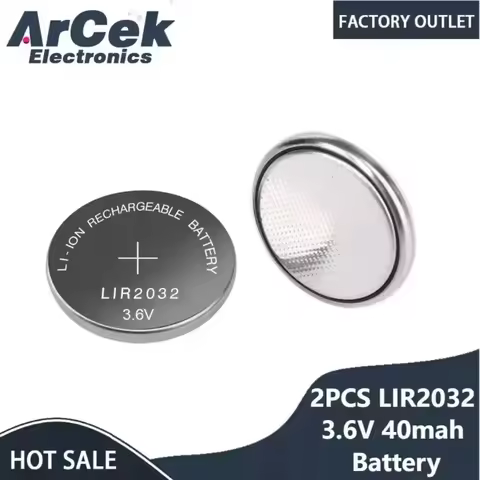 2PCS LIR2032 3.6V 40mAh LIR 2032 Lithium Rechargeable Battery for Remote Control Watch Computer Moth