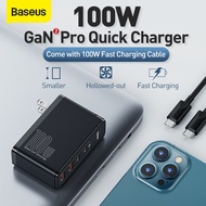 【Free 100W Cable】 Baseus 100W GaN USB Type C Charger PD QC Quick Charge 4.0 3.0 USB-C Type-C Fast Charging Charger For Macbook Air iPhone 14 13 12 Pro Max Laptop
