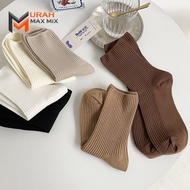 MMM_Women's Solid Color Tube Cotton Sock 1 Pair Students Casual Pile Stockings Crew Socks Stoking Muslimah女袜子