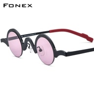 FONEX แว่นกันแดดแฟชั่นผู้ชาย2024ขนาดเล็กย้อนยุคใหม่แว่นตากันแดดโพลาไรซ์กึ่งไม่มีขอบกลมสำหรับผู้หญิงเฉดสี UV400 F85810T