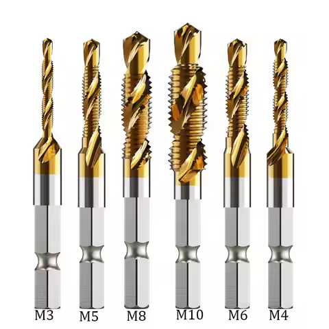 1/6Pcs Tap Drill Bit Set Hex Shank Titanium Plated HSS Screw Thread Bit Screw Machine Compound Tap M