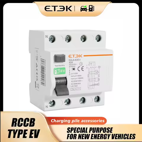 ETEK RCCB Type EV 2P 4P Earth Leakage Circuit Breakers for Car Evse Chargeing Station RCD 40A 63A 30