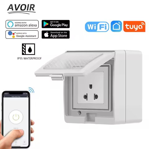 Avoir IP55 Tuya Smart Waterproof Socket With Timer Outdoor Wall Electrical Outlets EU FR UK US Plugs