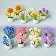 Mini Cute Style DIY Handwoven Simulation Pot Flower Planting Thread Crochet Knitted Finished Gifts Home Garden Decorative Orname