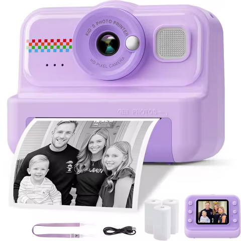 Kids Camera Instant Print, 1080P HD Instant Print Camera for Kids with 3 Rolls Print Paper, Selfie D